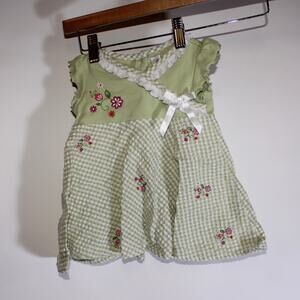 Youngland Girls Green Gingham Sundress With Flowers Size 12 Months